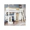 Lit Superposé - 90x200cm - Blanc + Couleurs Naturelles - Avec Barrières De Sécurité - Table Et Armoire Intégrées
