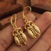 Yellow Gold Plated Owl Leverback Lock Earring Solid 925 Sterling Silver Charm Jewelry