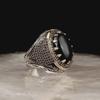 Hecheng 2022 Men's Retro Two-Tone Black Agate Ring