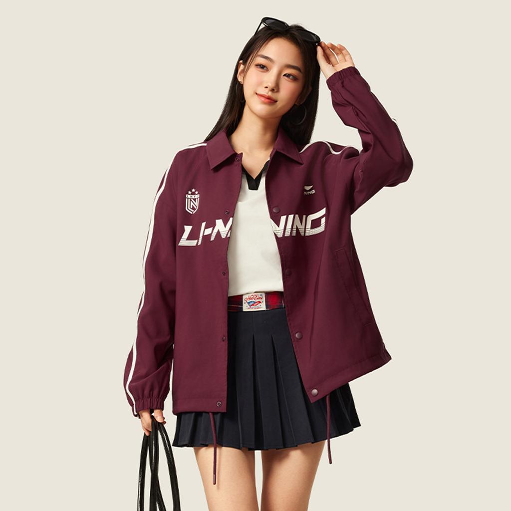 Li-Ning Comfortable Simple Versatile Letter Stripe Brand Logo Polo Neck Casual Loose Jacket Unisex Jackets AJDV275-3