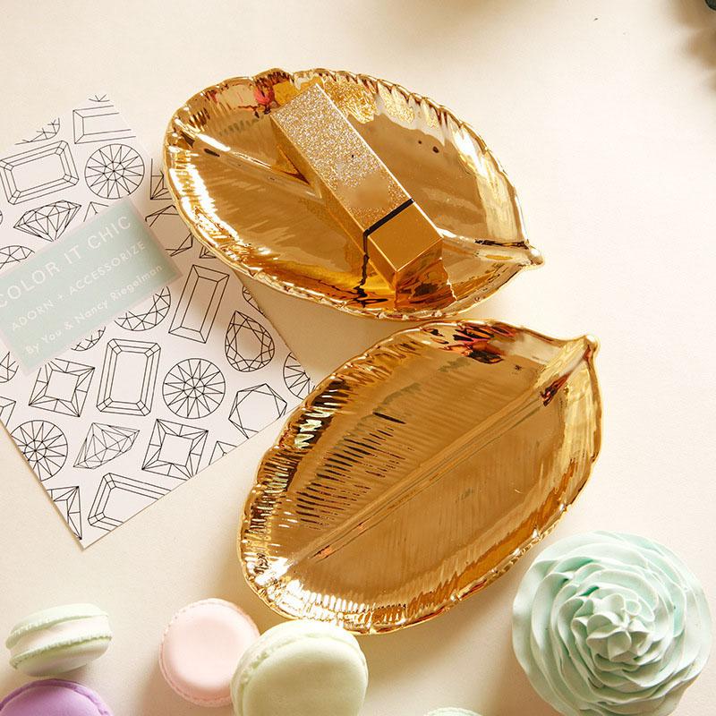 1pc Ceramic Jewelry Tray, Ceramic Gold Leaf Tray, Ceramic Jewelry Storage Soap Tray