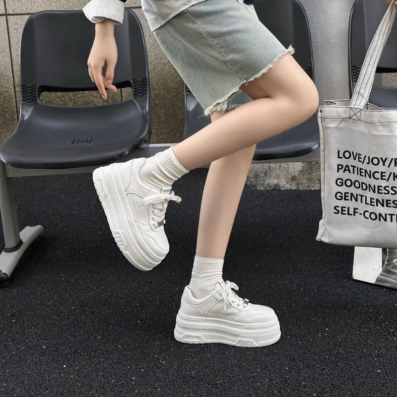 Leather Heightened Thick-soled White Shoes Women's New Summer Mesh Breathable and Comfortable Versatile Ultra-light Soft Baseplate Shoes