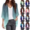 Ladies Fashion Loose Casual Gradient Print Beach Holiday   Sleeve Chiffon Cardigan