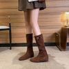High Value Inner Heightening Boots, New Korean Matte Leather Thin Tall Boots, Retro Flat Bottom But Knee Knight Boots