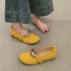 Inner Height Increase Mary Jane Shoes New Niche Design Metal Round Head Flat Shoes Hollow Single Shoes