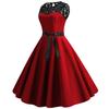 Lady Petticoats Plus Size O-Neck Sleeveless See-through Lace Stitching Ribbon Bowknot Gown Dress A-Line Skater Large Hem Midi Princess Dress