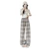 Woolen Plaid Pants Women's Spring New Retro Drape and Thin Casual Pants Loose Straight Wide-leg Pants