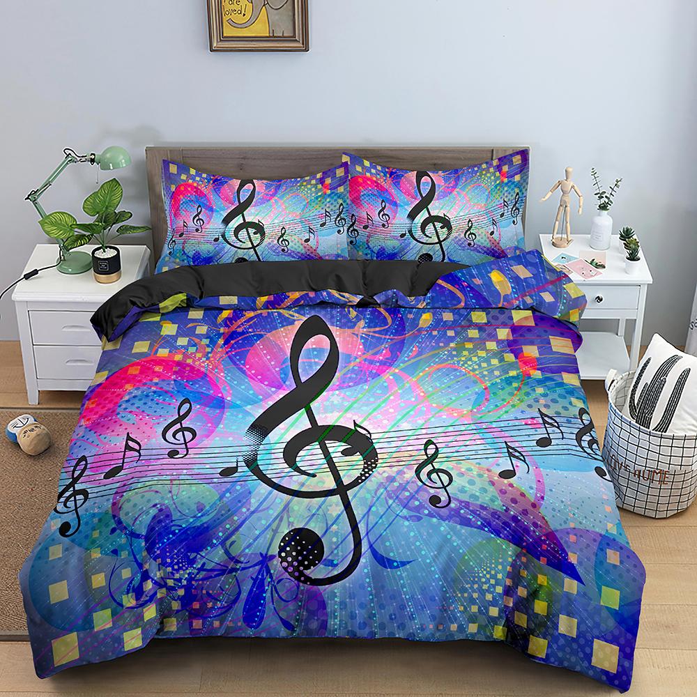 Music Duvet Cover Set 3D Print Music Note White Black Comforter Cover For Boys Girls Teens Polyester Bedding Set King Queen Size