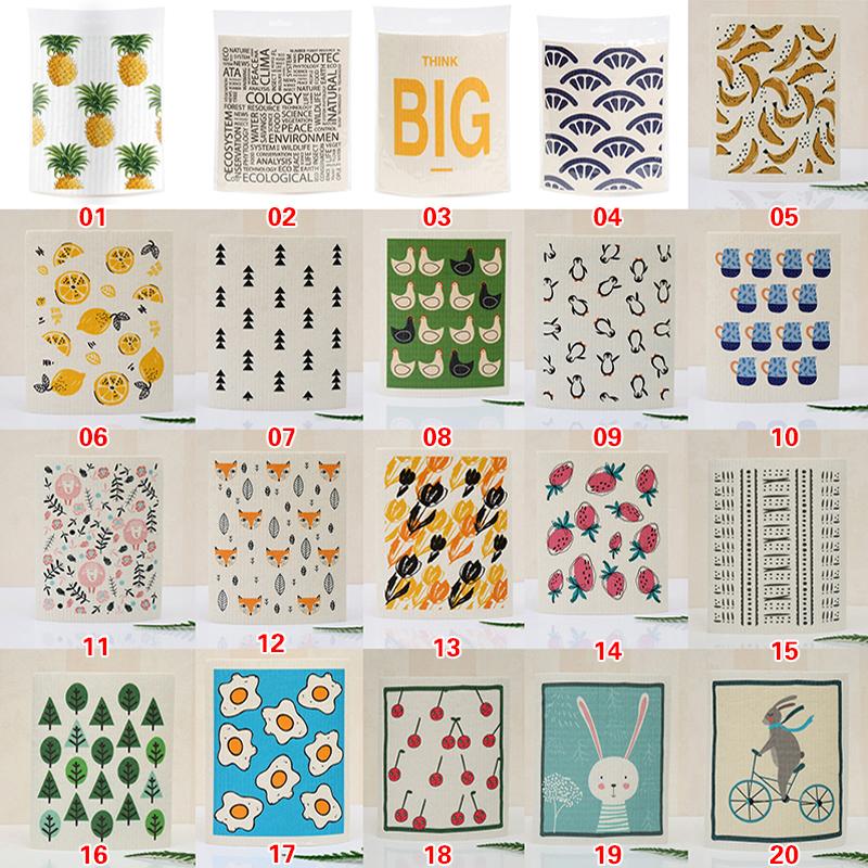 1PC Kitchen Printed Absorbent Dishcloth Cellulose Cleaning Cloths Wet Dry Household Rag Reusable