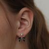 (925 Silver) Black Party Ribbon Ear Jacket Earrings EC3076