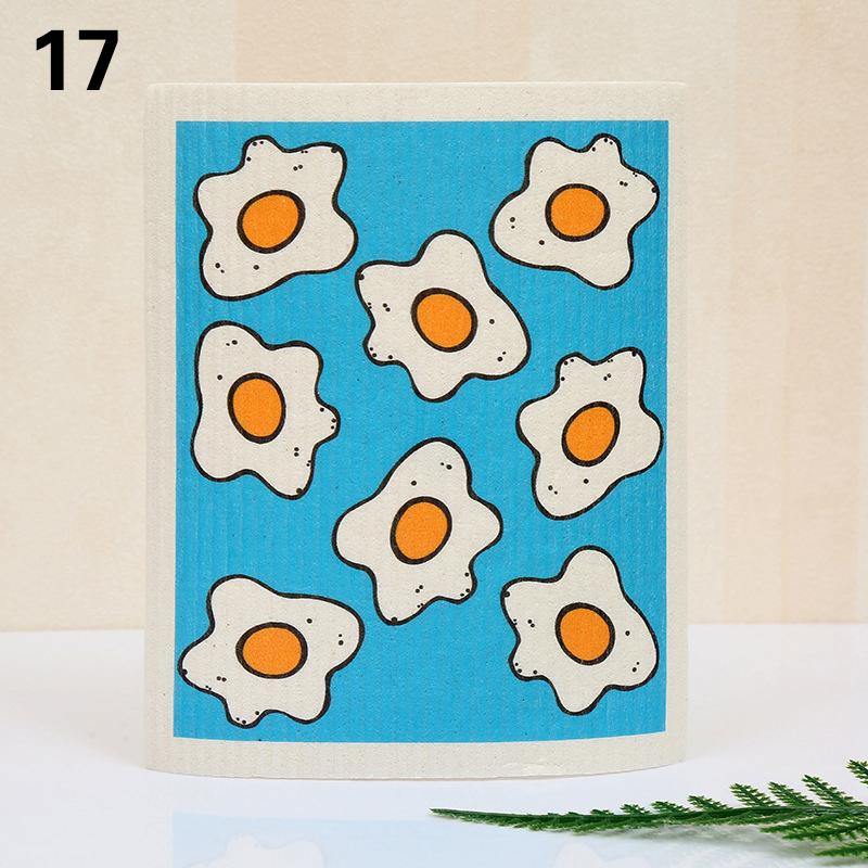 1PC Kitchen Printed Absorbent Dishcloth Cellulose Cleaning Cloths Wet Dry Household Rag Reusable