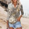 Women's Summer Fashion Casual Print V-Neck Three Quarter Sleeve Shirt Top