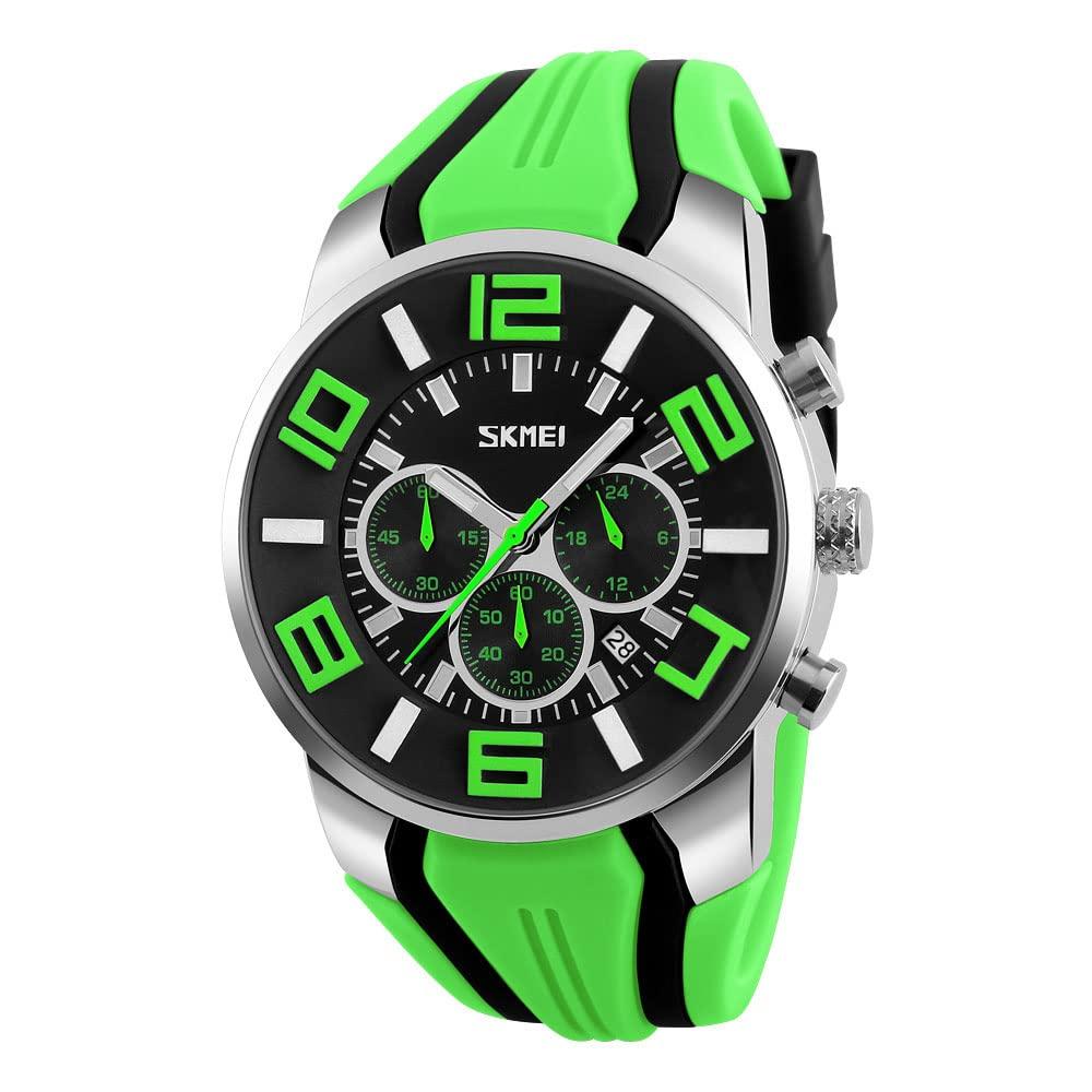 Watch Silicone High School Student Silicone Sports Waterproof Arm Watch Stylish Big Face Chronograph Casual Brand Analog Quartz Watch Large Date