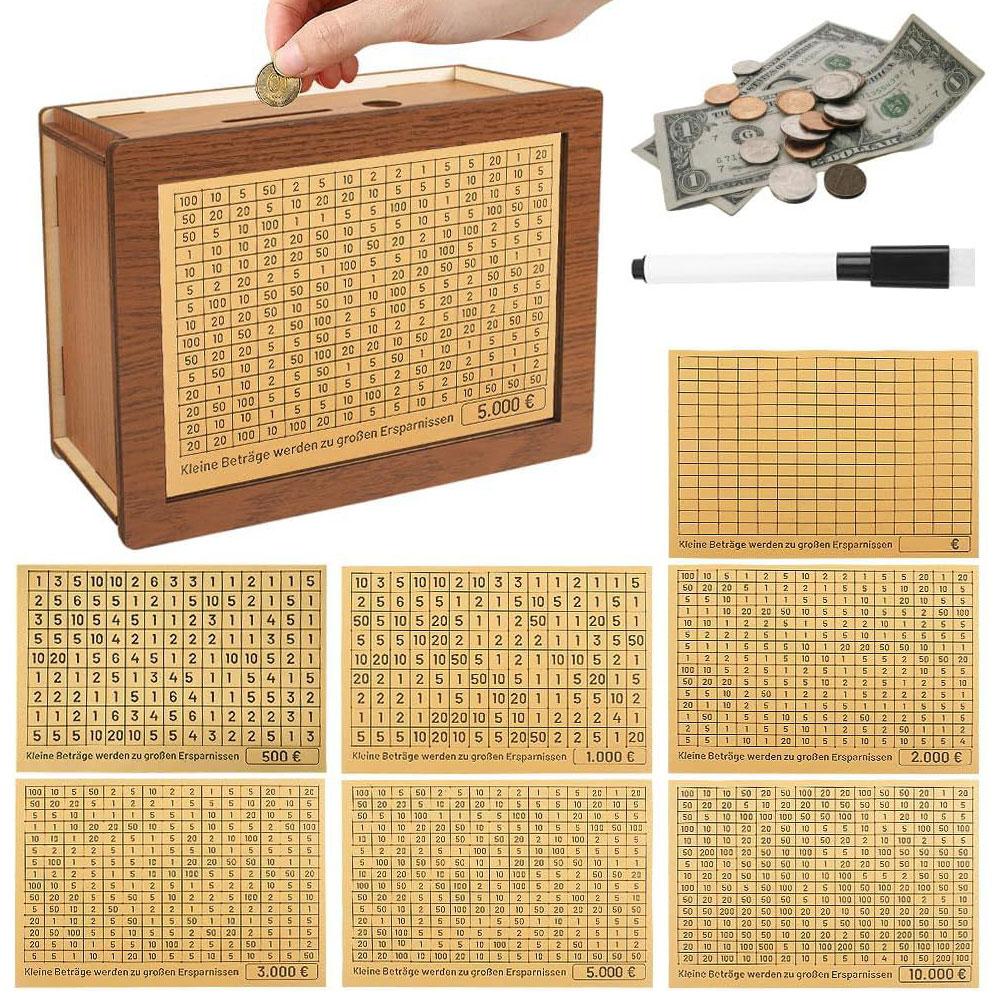 Wooden Money Box with Counter Money Piggy Bank Cash Coin Saving Box