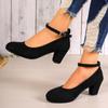 Women Sexy Black Ankle Strap High Heels Autumn Woman Flock Round Toe Pumps Female Suede Buckle Fashion Shallow Pumps