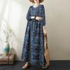 Round Neck Long Sleeve Bohemian Clothing Retro Autumn Cotton Linen Dresses Vintage Casual Floral Printed Long Dress for Women