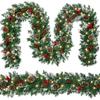 Artificial Christmas Garland with 50 LED Lights Battery Operated Prelit Greenery Garland with Pine Cones Red Berries for Indoor Outdoor Decor