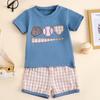 Baby Toddler Boy Shorts Set Baseball Embroidery Short Sleeve T-Shirt Plaid Shorts 2 Piece Summer Outfit