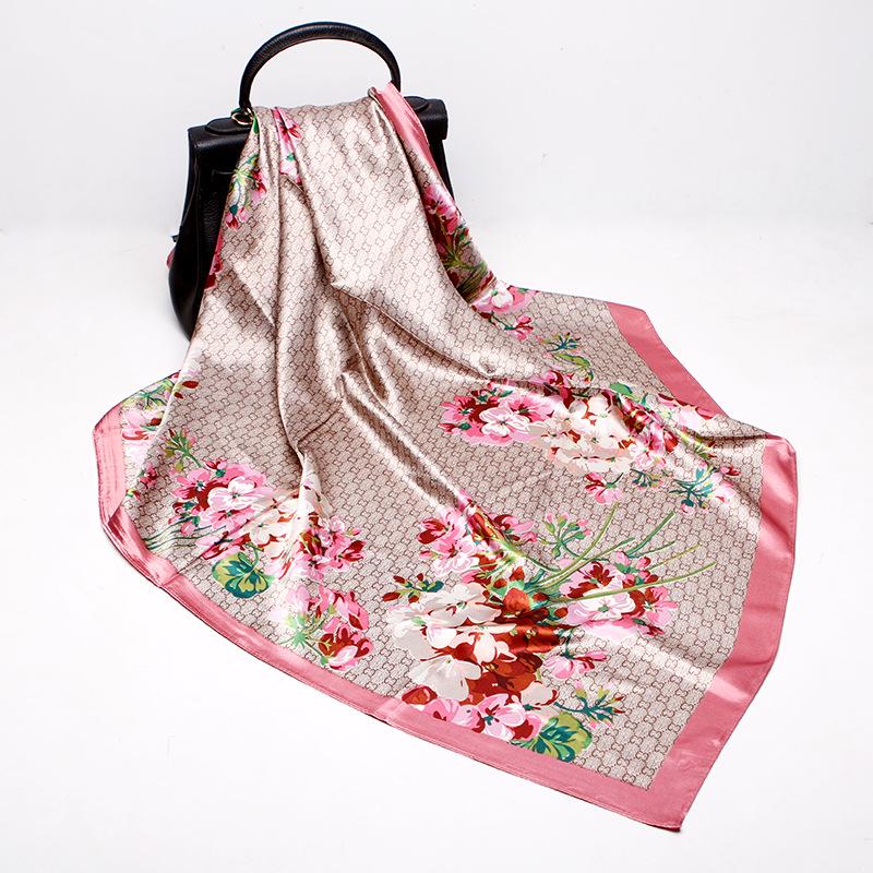 19 New Silk Printed Scarves Women'S 90Cm Satin Square Scarf