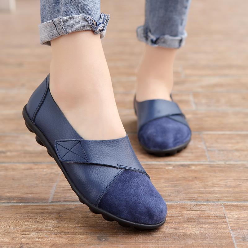 Flats Soft Genuine Leather Shoes for Women 2024 Plus Size Ladies Mocassin Boat Hook Loop Mocasines De Mujer Chaussure Femme