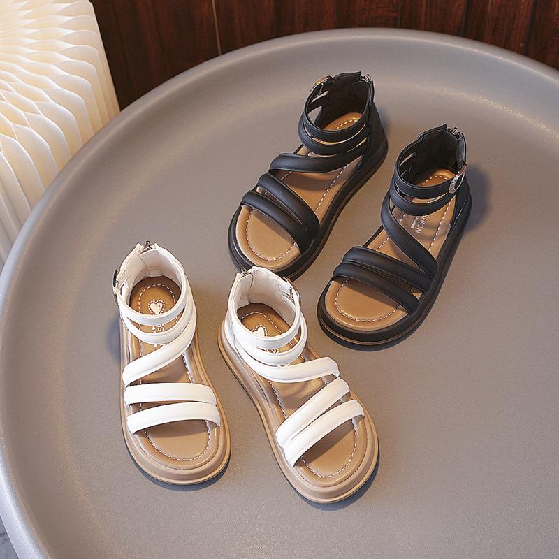 Children Fashion GLADIATOR Shoes 2024 New Summer Versatile Soft Breatheable Simple Girls Sandals PU Kids Shoes Soft Korean Style