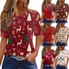 Women's Fashionable Casual Short Sleeve Christmas Print Round Neck Pullover Top