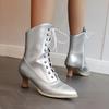 2025 New Lace Up Ladies High Heel Shoes Strange Steampunk Boot Victorian Ankle Boots Women Pointed Toe Thick Soled Short Boots