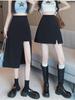 2024 Spring Korean Style High-Waist A-Line Midi Skirt with Slit