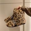 Fashion New Winter Snow Boots for Women Round Head Leopard Print Plush Side Zipper Belt Buckle Anti-slip Wear-resistant Short Boots