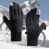 Men's Winter Windproof Warm Gloves Cold-proof Touchscreen Cycling Gloves Unisex Outdoor Sports Running Skiing Gloves Flip Open Two Finger Gloves