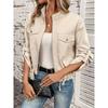 Women'S Elegant Beige Bomber Jacket with Stand Collar, Drawstring Waist, and Zipper Pockets - Versatile High-Waist Short Jacket for All Seasons,