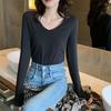 V-neck Korean Version of The New Spring and Autumn Inner Top Cotton Slim-fitting V-neck Bottoming Shirt Women's Long-sleeved Tights