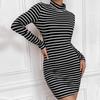European and American Style Spring Black and White Striped Backless Slim Fit Long Sleeved Half High Neck Autumn New Style Buttocks Wrapped Skirt