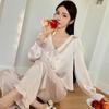 Ice Silk Women's Pajama Set: Spring/Autumn Cardigan & Long-Sleeve Trousers for Casual Home Wear