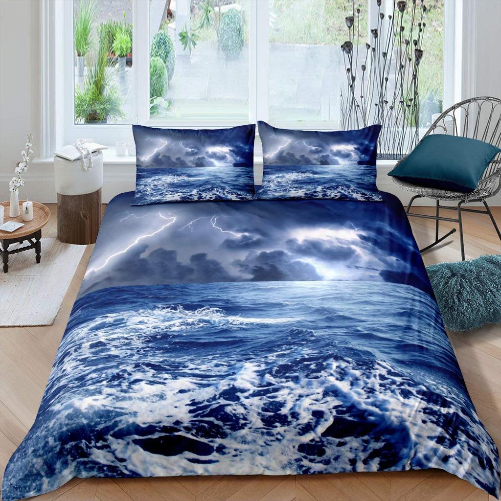 Thunder and Lightning Duvet Cover Set Cloud Natural Disaster Landscape Bedding Set for Kid Teen Adult Polyester Comforter Cover