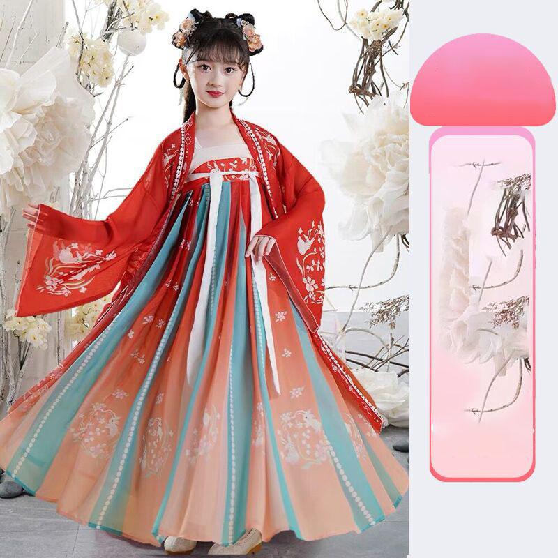 Chinese Hanfu Red Girls' Casual Dress