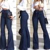 European And American High Waisted Slightly Elastic Lace Up Flared Pants, Wide Leg Pants, Women'S Jeans