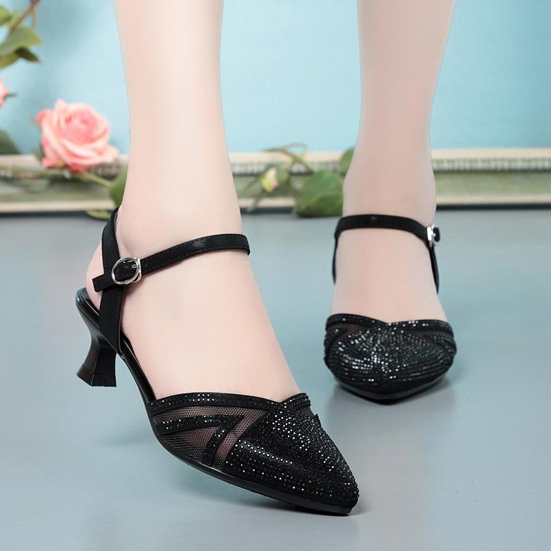 Women's Shoes Slingback Pointed Toe Summer 2025 Hollow Rhinestones Footwear Transparent Diamond Fashion Buckle Strap Gauze