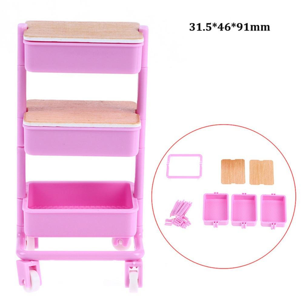 With Wheel 1:12 Dollhouse Trolley Plastic Storage Shelf Model Kitchen Furniture Accessories