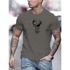 Men's Summer Casual T-Shirt with Deer Head Design - Breathable Polyester, Crew Neck, Short Sleeve