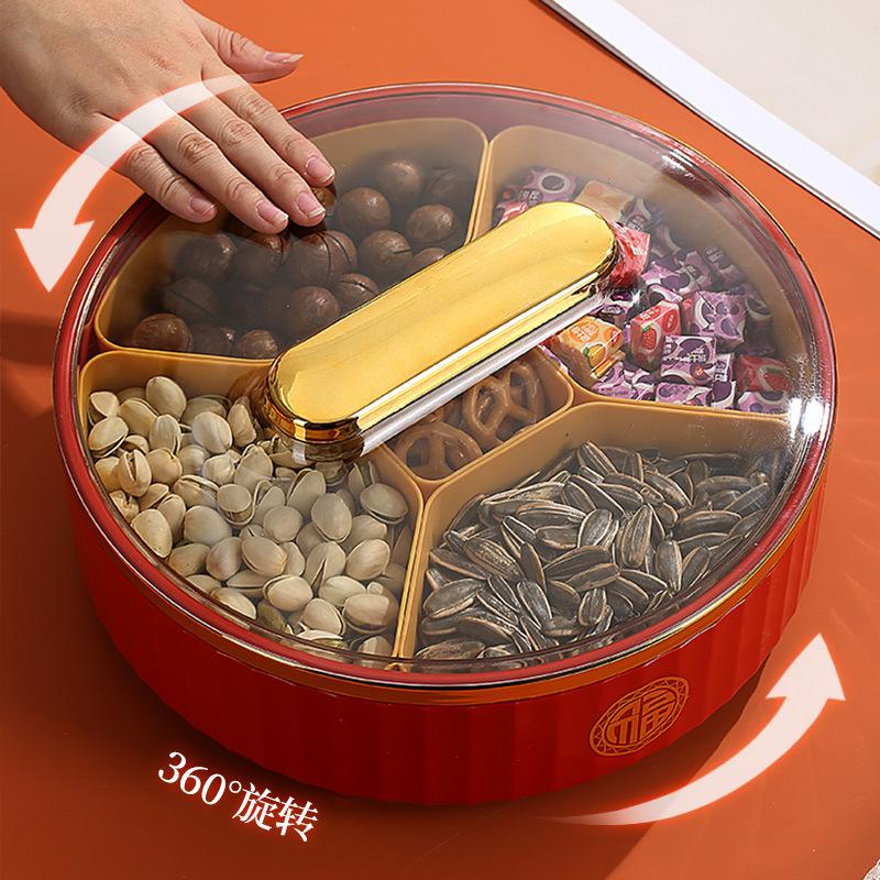 Rotatable Fruit Plate Chinese Candy Box Fruit Plate Household Living Room Coffee Table Chinese New Year Nut Box Candy Plate
