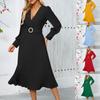 Women's Fashion V-Neck Long Sleeve Solid Colour Slim Dress Loose Casual Dresses