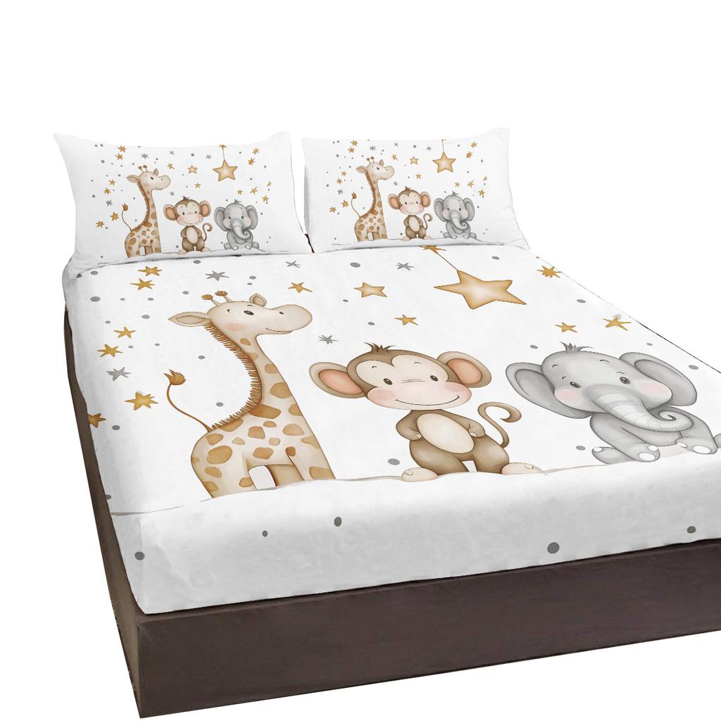 3-Piece Bed Set With Star Animals, Including Two Pillowcases, Suitable For The Bedroom (Cartoon, Fairy Tale, Children'S Day)