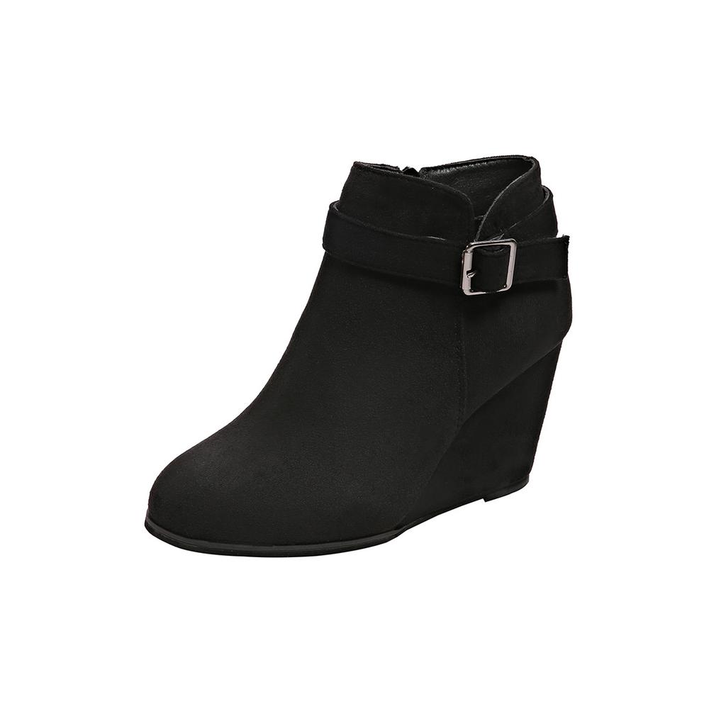 2025 Autumn New Women's Shoes Solid Color High Heel Large Size Wedge Heel Martin Boots Factory