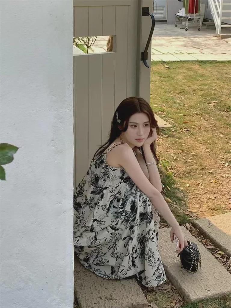 Женское платье-подтяжка с цветочным принтом 2023 года: Французский стиль чайной паузы