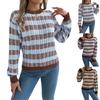 Women's Round Neck Vintage Striped Long Sleeve Pullover Sweater