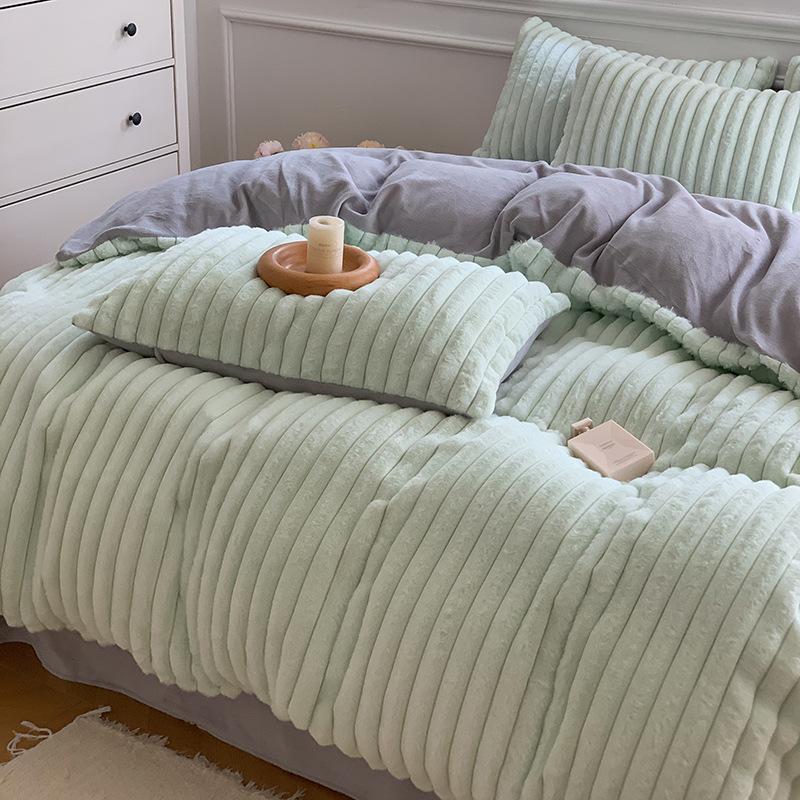 4pcs Vertical Rabbit Fleece Winter Baby Fleece Bed Sheet Cover Pillowcase Thickened Warm Bedding