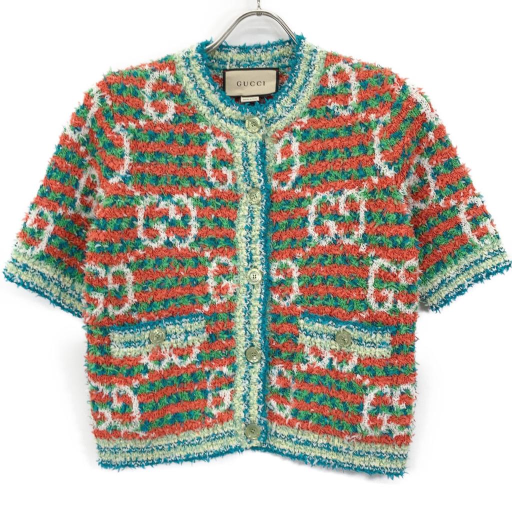 Gucci 691588 Multicolor Cotton Maxi GG Short Sleeve Knit Cardigan Tops XS multicolorUsed