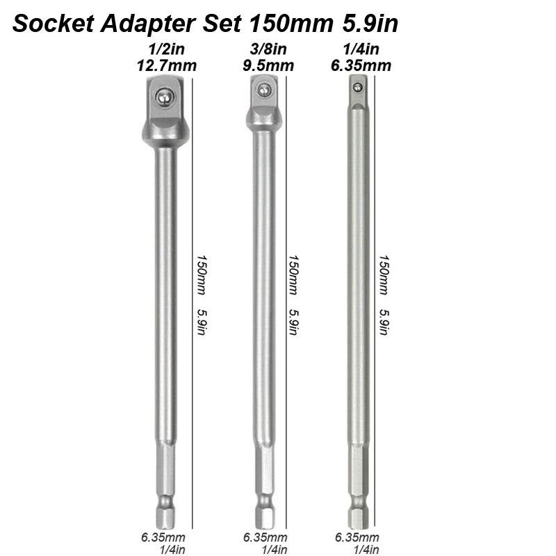 1/4 Hex Shank Convert Socket Adapter for Impact Drill To Wrench Driver Square Converter Bit Conversion Joint Extension Rod Set