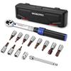 Torque Wrench, 14-Piece Set, 6.35mm (1/4") Drive, Pre-Set Bit Sockets with Extension Bar, 2-26 Nm Torque, Easy Rotation Direction Switch, Quic
